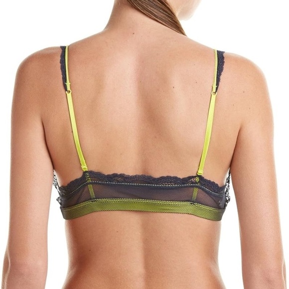 Intimately Free People Navy Blue Neon Lime See Through You Lace Plunge Bralette - Picture 2 of 7